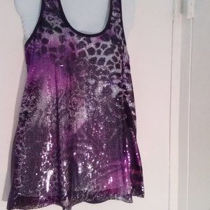 NEW Purple Shimmering Glam Sparkly Sequin Tank Top L